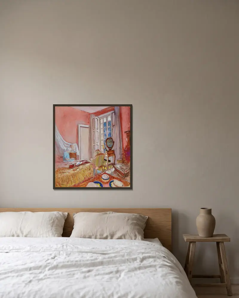 Madame Hessel i det rosa rummet på Les Clayes av Édouard Vuillard inramad på en vägg