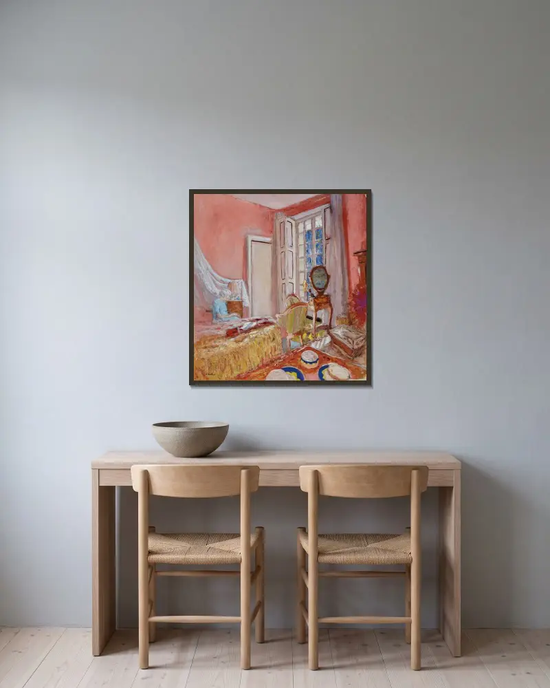 Madame Hessel i det rosa rummet på Les Clayes av Édouard Vuillard inramad på en vägg