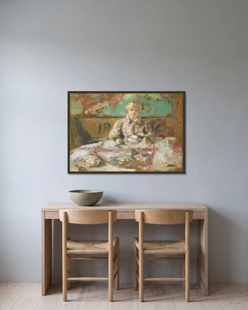 Madame Vuillard vid matbordet av Édouard Vuillard inramad på en vägg