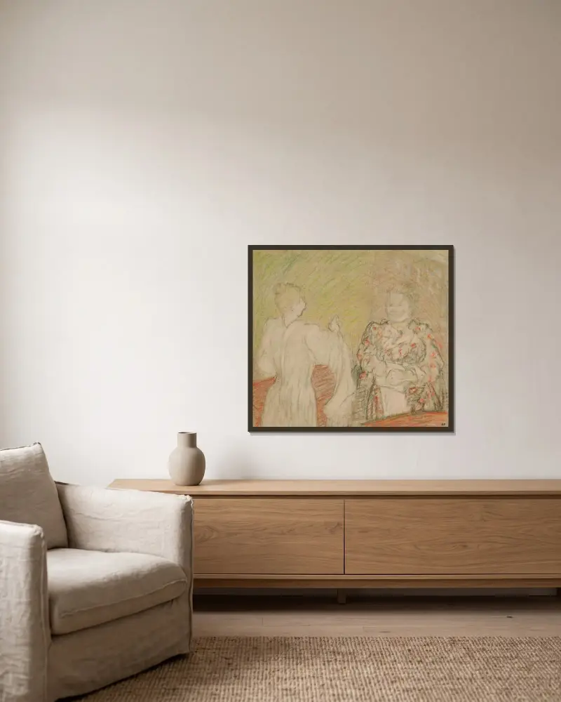 Madame Vuillard i samtal med en ung flicka av Édouard Vuillard inramad på en vägg