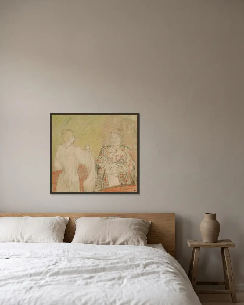 Madame Vuillard i samtal med en ung flicka av Édouard Vuillard inramad på en vägg