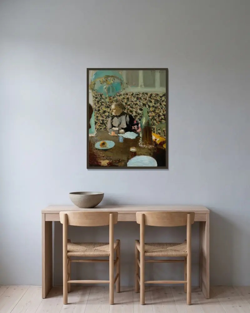Madame Vuillard under den gröna taklampan av Édouard Vuillard inramad på en vägg
