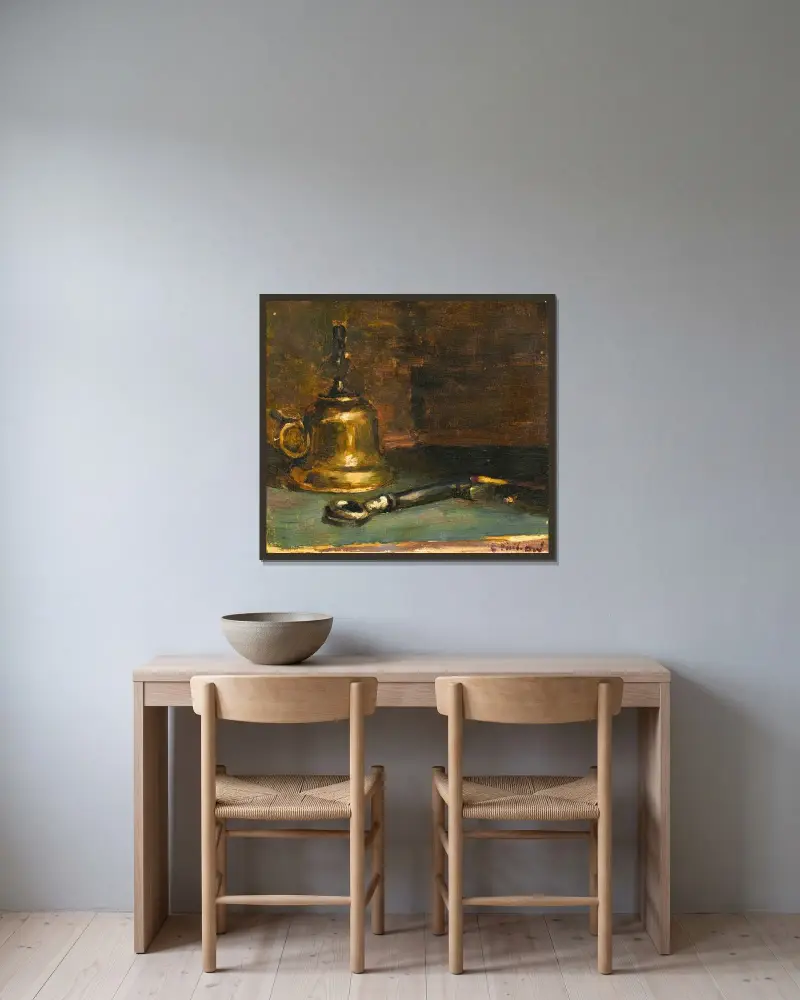 Stilleben med lampa av Édouard Vuillard inramad på en vägg