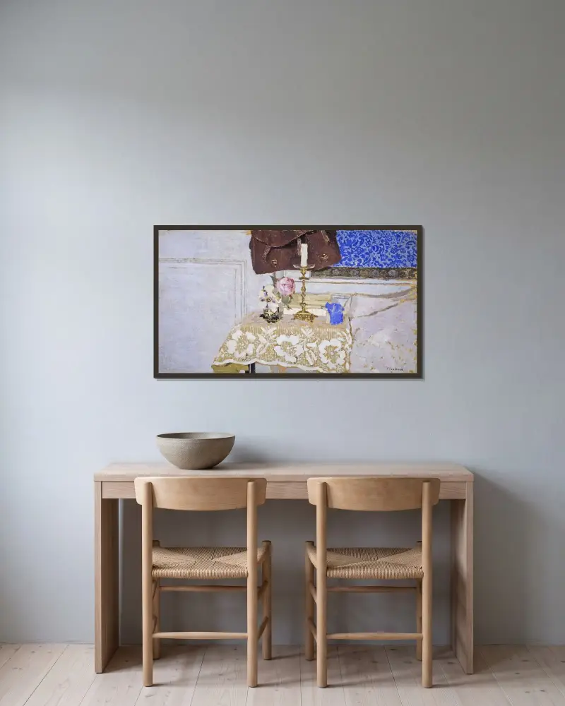 Stilleben med staketljus av Édouard Vuillard inramad på en vägg