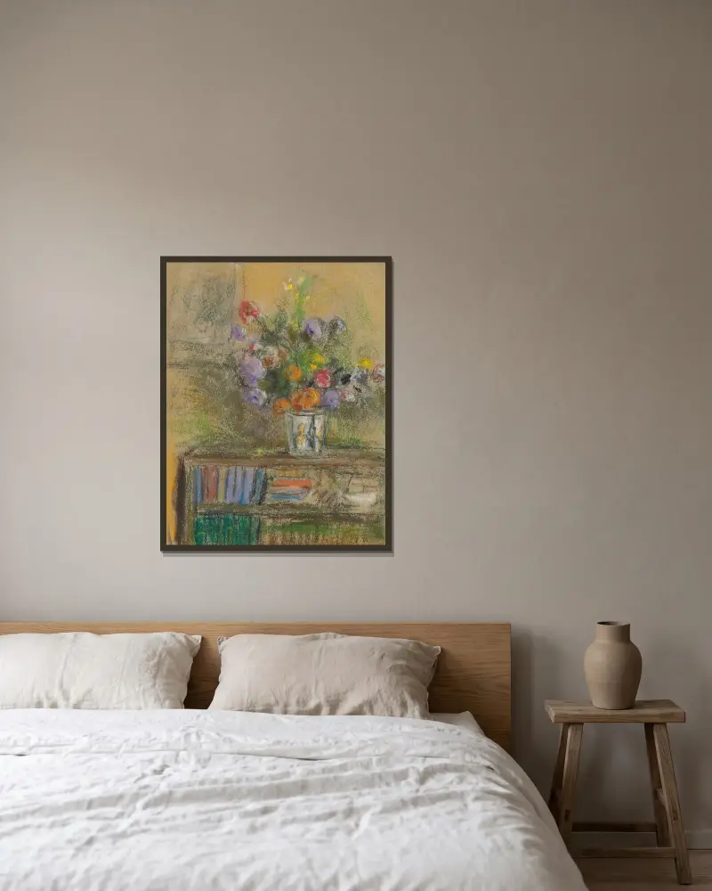 Stilleben med blomvas av Édouard Vuillard inramad på en vägg