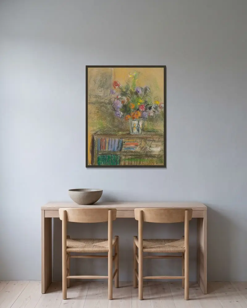 Stilleben med blomvas av Édouard Vuillard inramad på en vägg