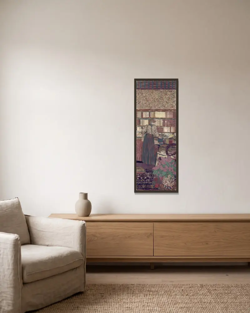 Figuren im Interieur. Die Wahl der Bücher von Édouard Vuillard gerahmt an einer Wand