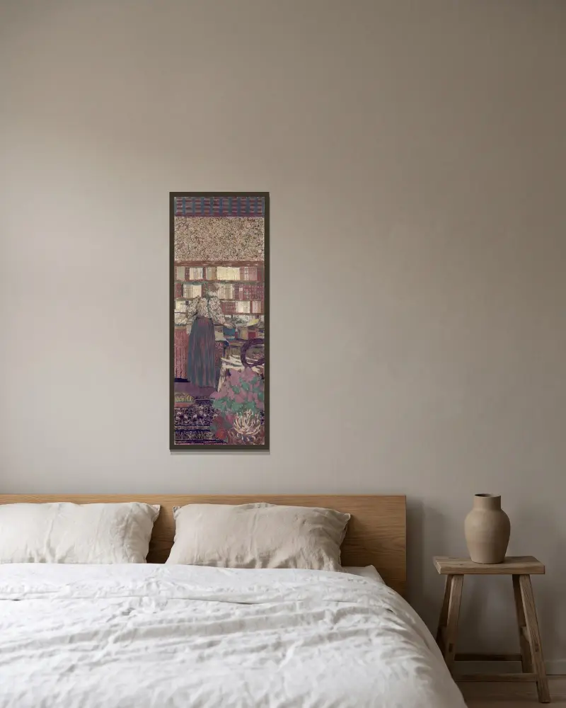 Figuren im Interieur. Die Wahl der Bücher von Édouard Vuillard gerahmt an einer Wand