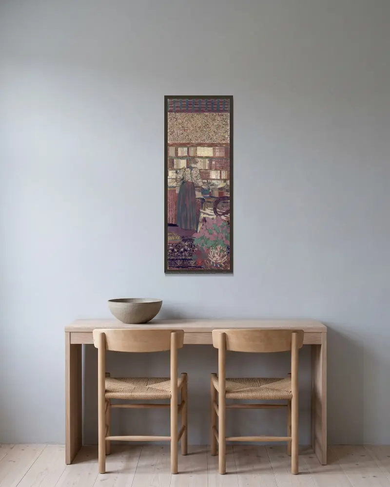 Figuren im Interieur. Die Wahl der Bücher von Édouard Vuillard gerahmt an einer Wand