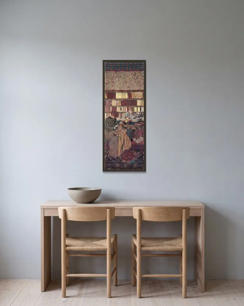 Figurer i en interiör. Arbetet av Édouard Vuillard inramad på en vägg