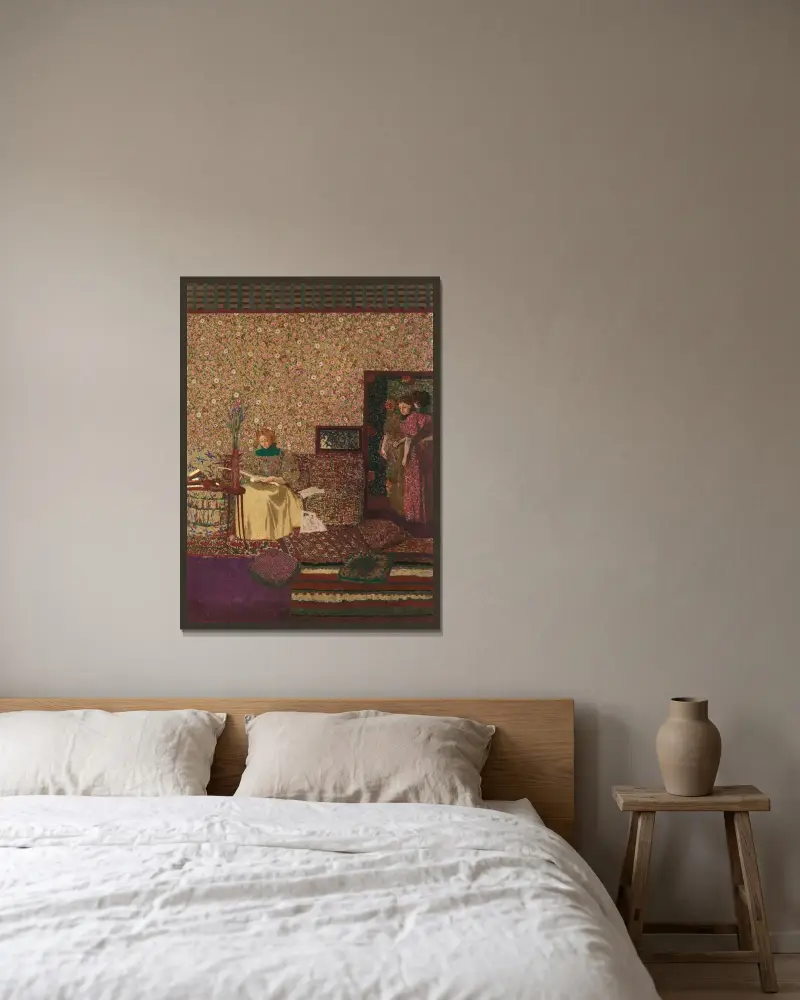 Figurer i en interiör. Intimiteten av Édouard Vuillard inramad på en vägg
