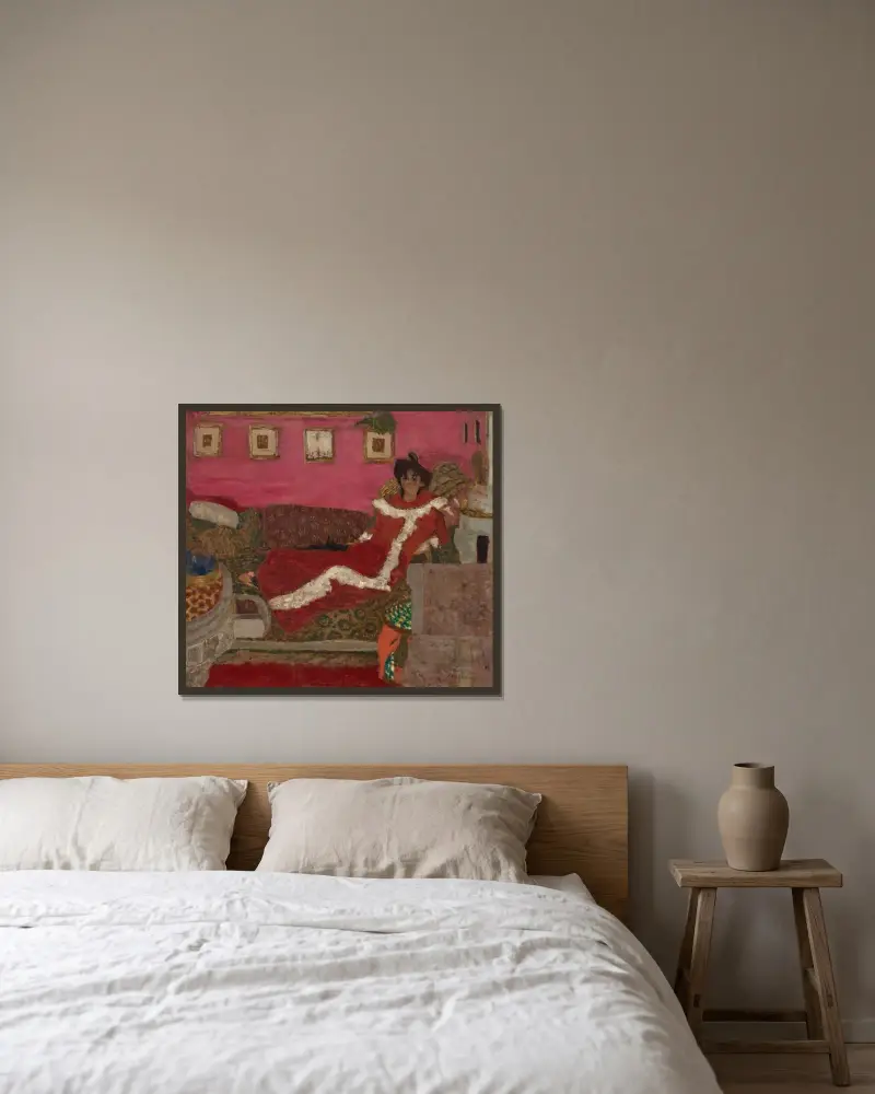Porträtt av Madame Delierre, kallad Symfoni i rött av Édouard Vuillard inramad på en vägg