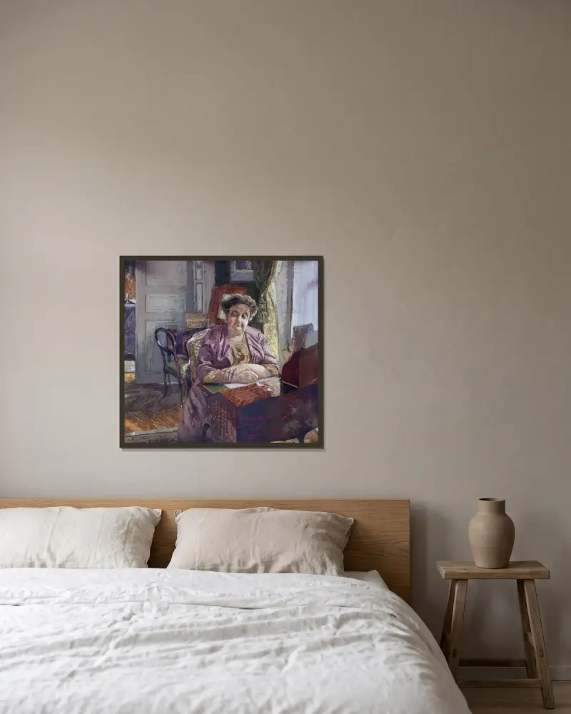 Porträtt av Madame Frantz Jourdain av Édouard Vuillard inramad på en vägg