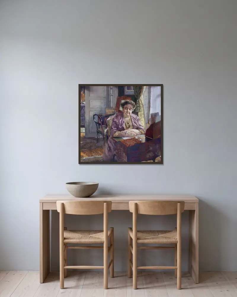 Porträtt av Madame Frantz Jourdain av Édouard Vuillard inramad på en vägg