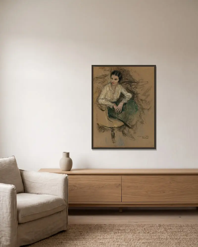 Porträtt av Irène Montanet, 1931 av Édouard Vuillard inramad på en vägg