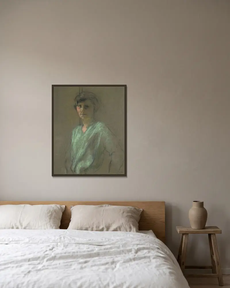 Porträtt av Irène Montanet, 1927 av Édouard Vuillard inramad på en vägg