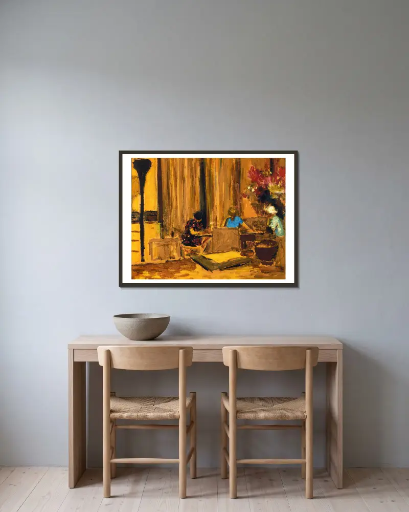 Biljardrummet på slottet i Clayes av Édouard Vuillard inramad på en vägg
