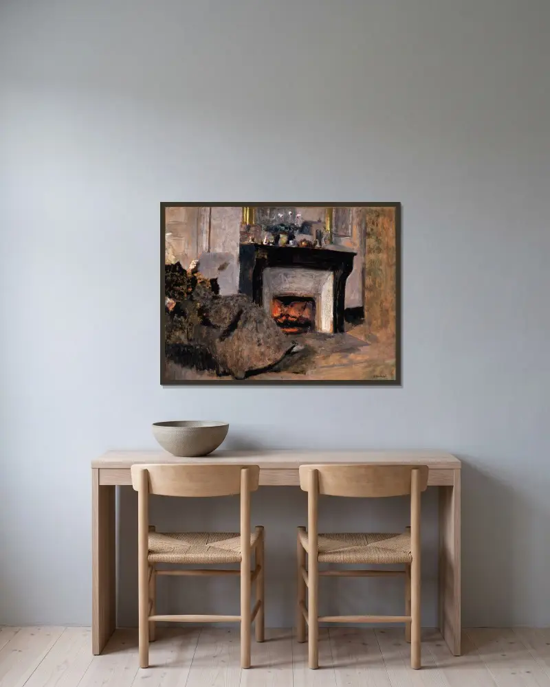 The Fireplace av Édouard Vuillard inramad på en vägg