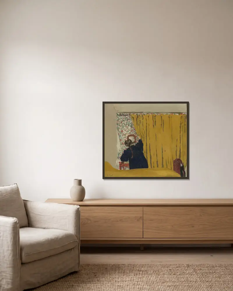 Den gula ridån av Édouard Vuillard inramad på en vägg