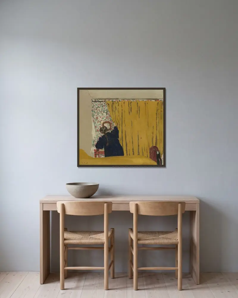 Den gula ridån av Édouard Vuillard inramad på en vägg