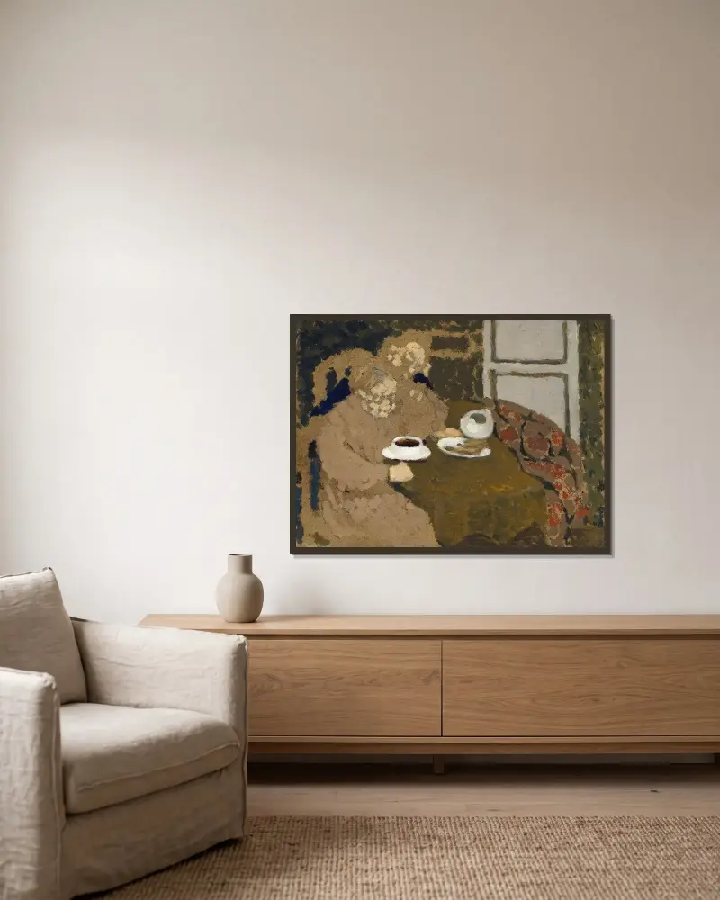 Two Women Drinking Coffee av Édouard Vuillard inramad på en vägg