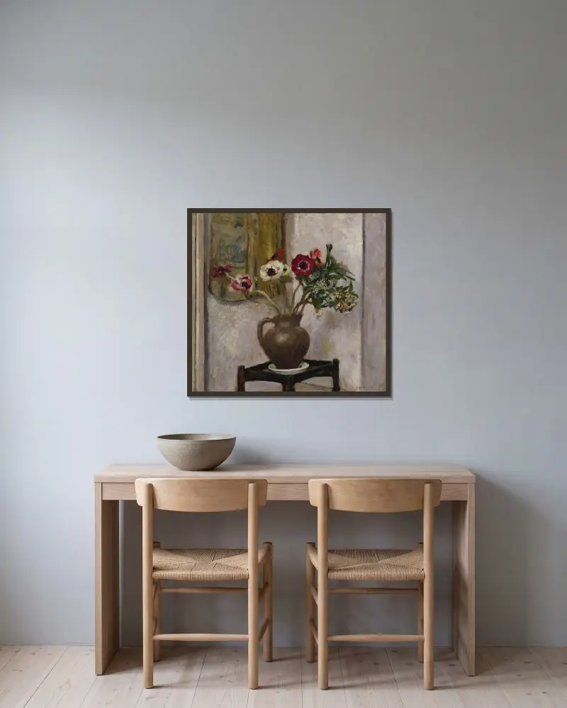 Vase d’anémones av Édouard Vuillard inramad på en vägg