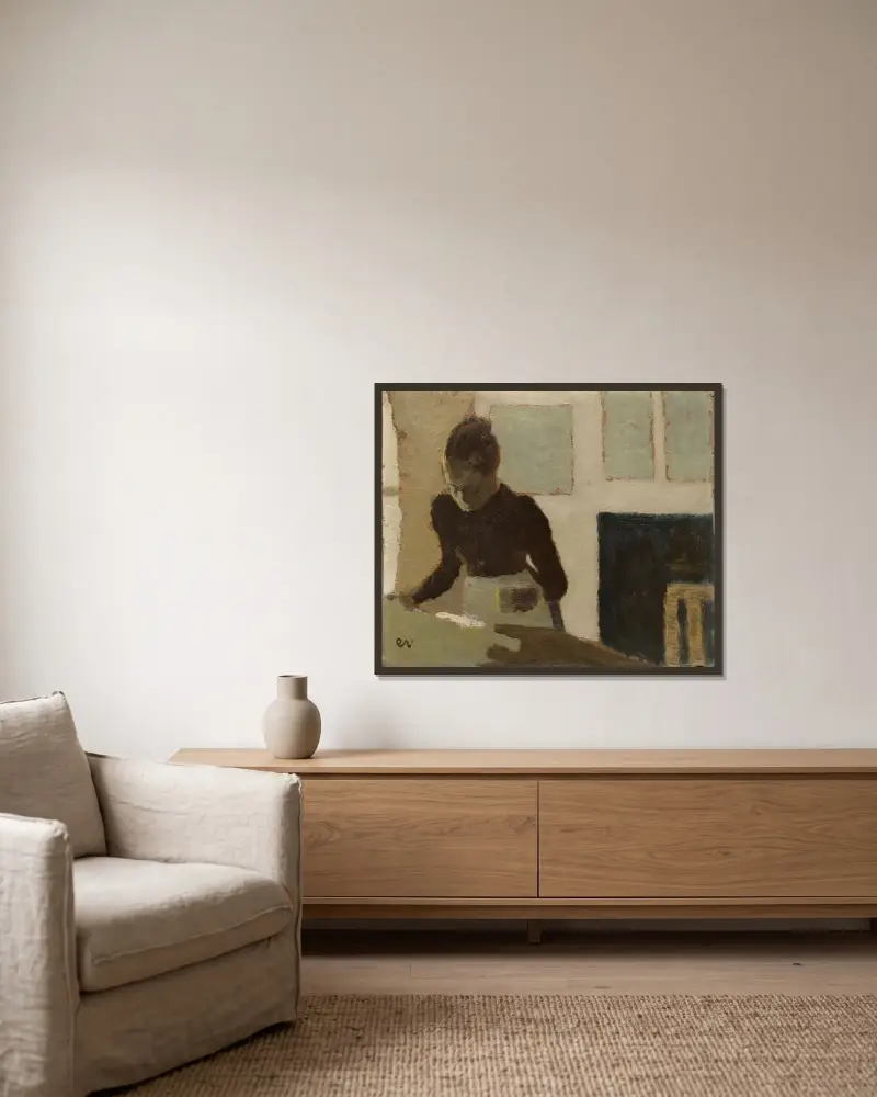 Woman Ironing av Édouard Vuillard inramad på en vägg