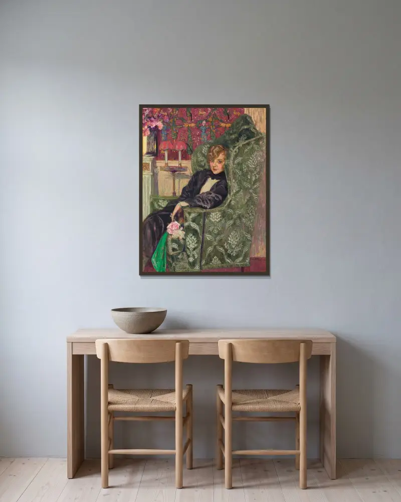 Yvonne Printemps i fåtöljen av Édouard Vuillard inramad på en vägg