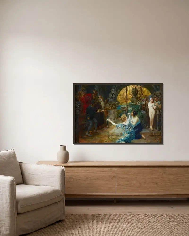 Ungdomens källa av Eduard Veith inramad på en vägg