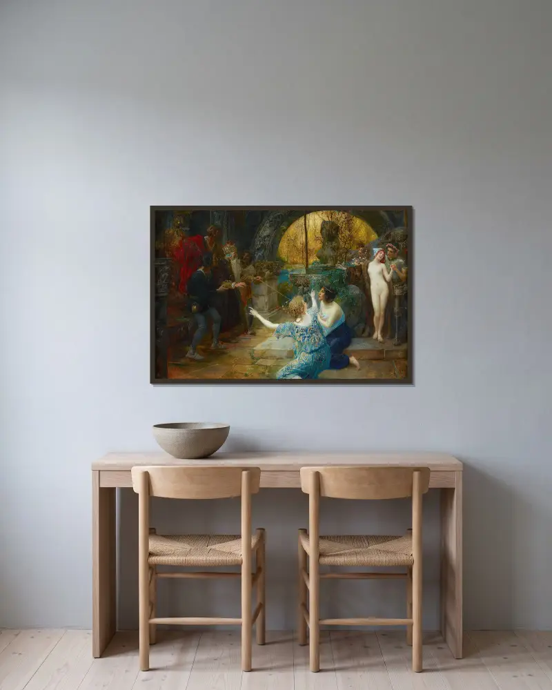Ungdomens källa av Eduard Veith inramad på en vägg