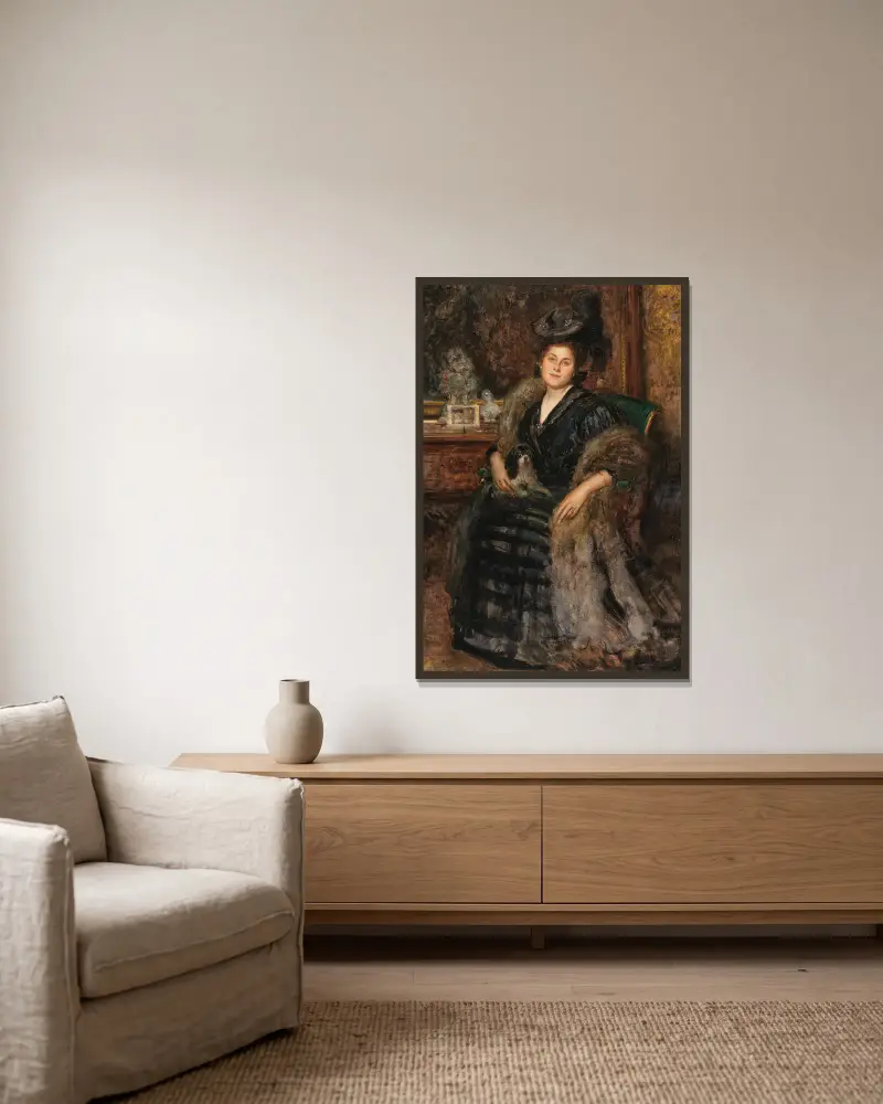 Porträtt av hans hustru Berta (Besöket) av Eduard Veith inramad på en vägg
