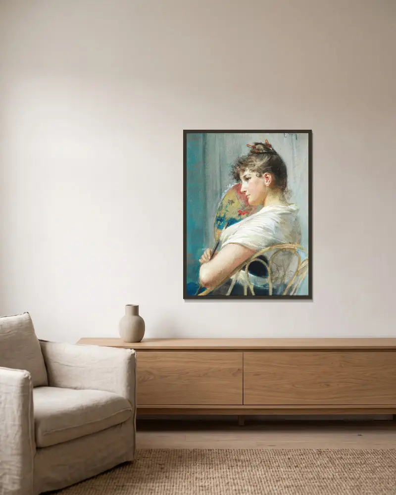 The Japanese Fan av Eduard Veith inramad på en vägg
