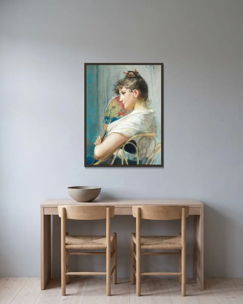 The Japanese Fan av Eduard Veith inramad på en vägg