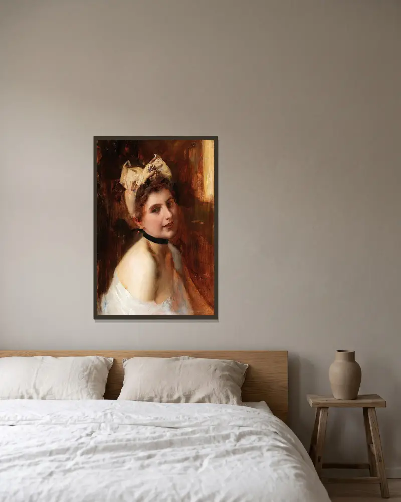 Viennese Girl av Eduard Veith inramad på en vägg