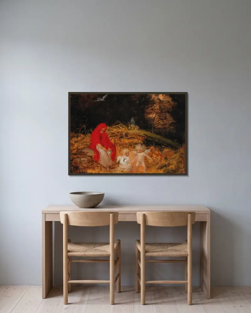 Waldfrau und Amoretten von Eduard Veith gerahmt an einer Wand