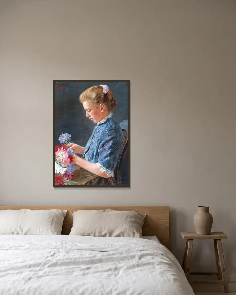 Wiener Mädchen vom Naschmarkt av Eduard Veith inramad på en vägg