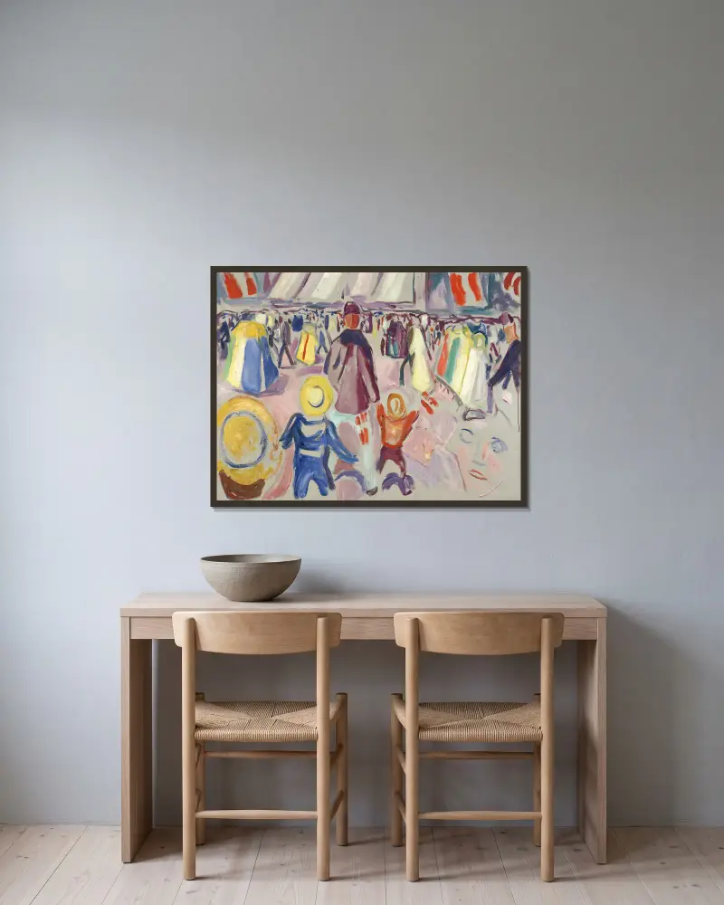 17 maj i en liten norsk stad av Edvard Munch inramad på en vägg