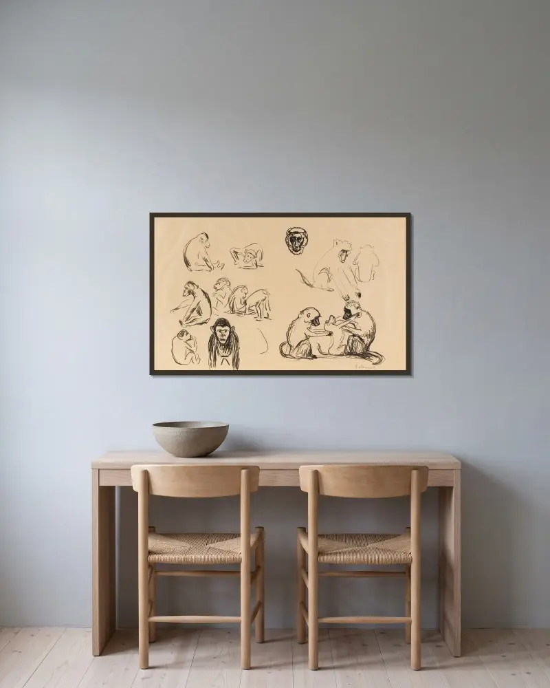 Affen I und II av Edvard Munch inramad på en vägg
