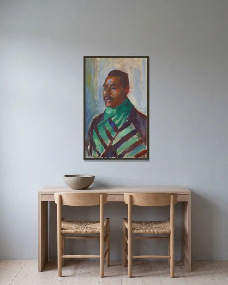 African with Green Scarf av Edvard Munch inramad på en vägg