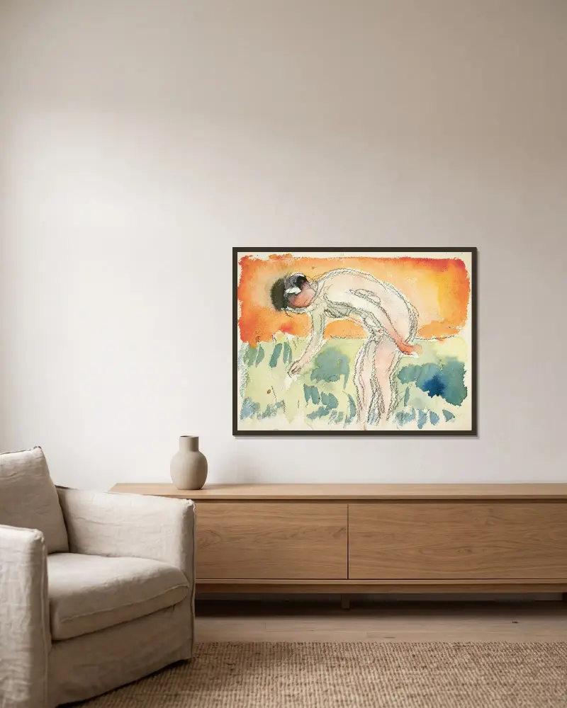 Akt som bøyer seg av Edvard Munch inramad på en vägg