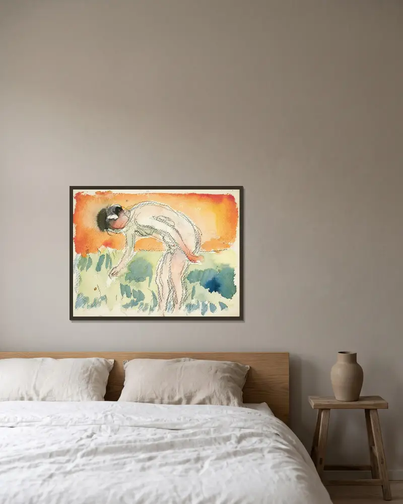Akt som bøyer seg av Edvard Munch inramad på en vägg