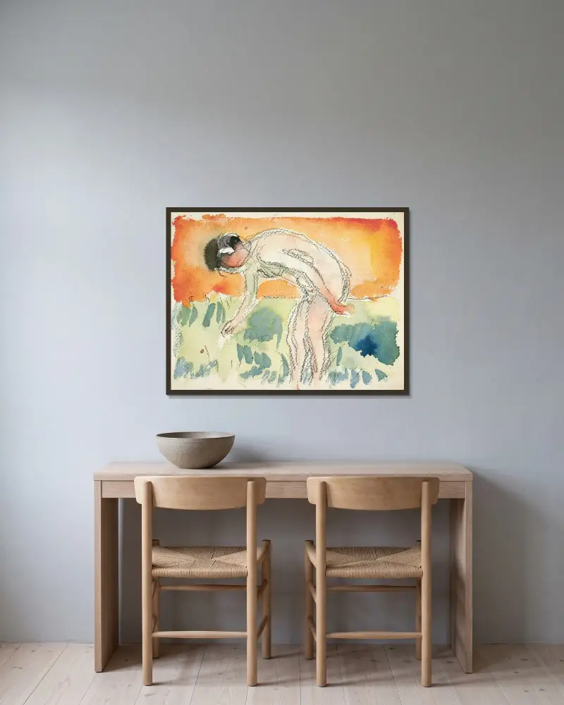 Akt som bøyer seg av Edvard Munch inramad på en vägg