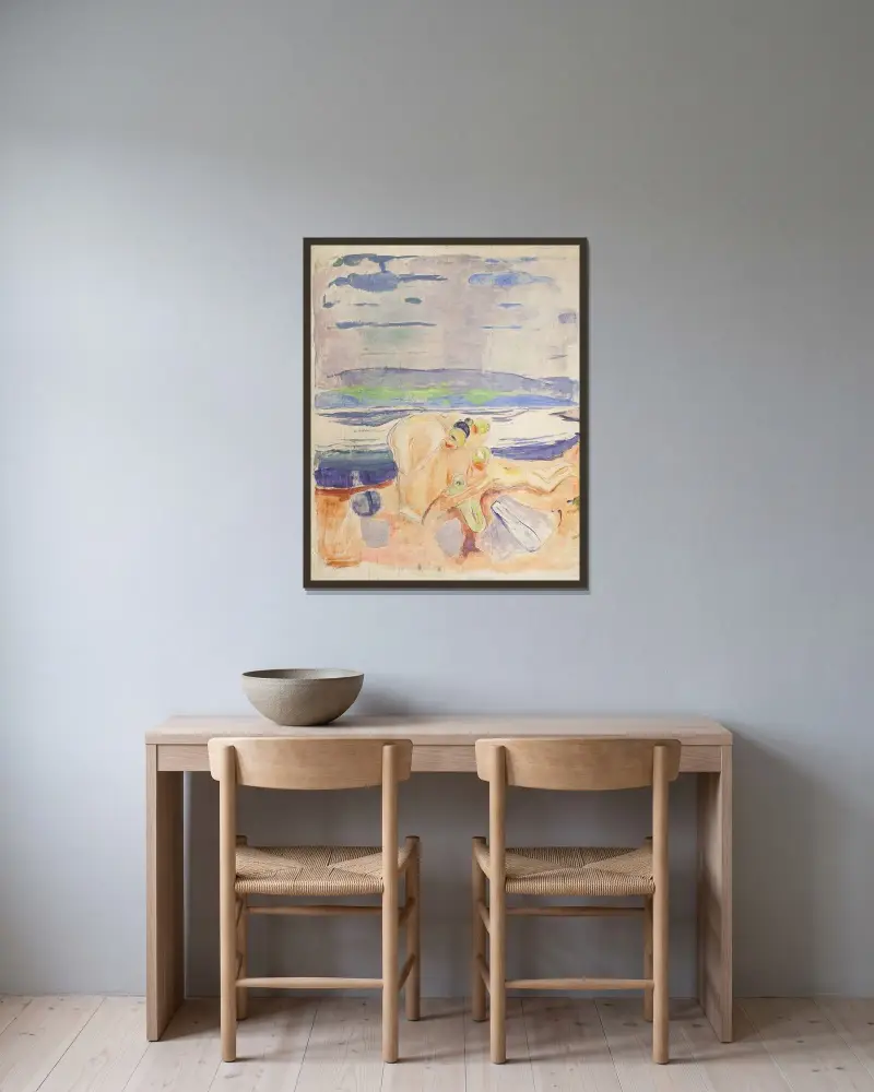 Alma Mater; Exploring Children av Edvard Munch inramad på en vägg