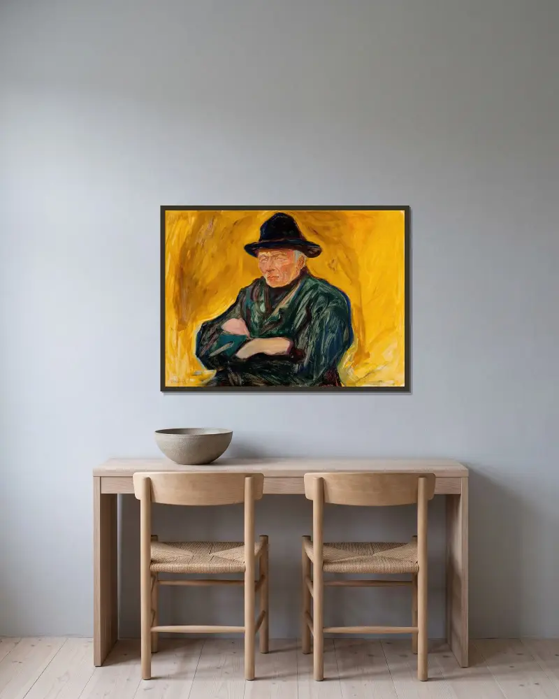 An Old Man av Edvard Munch inramad på en vägg