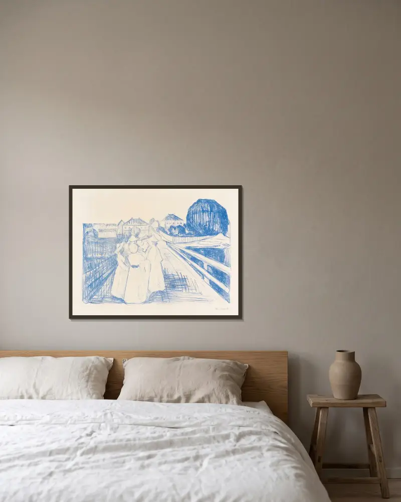 Auf der Brücke von Edvard Munch gerahmt an einer Wand
