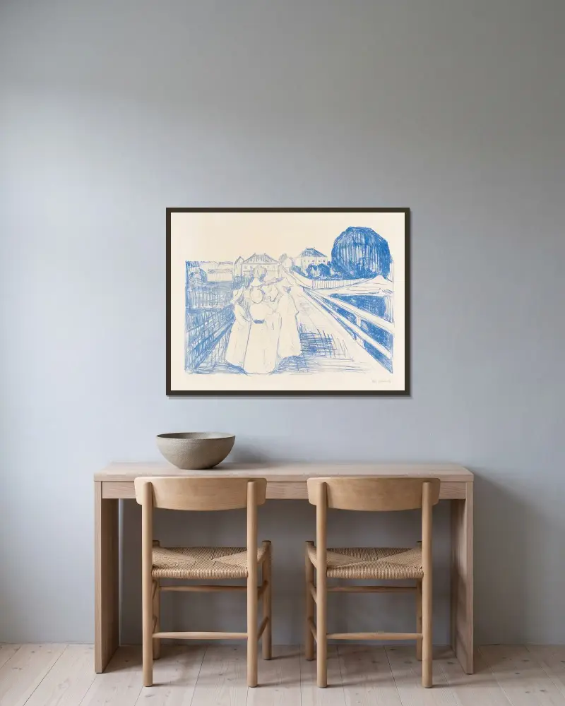 Auf der Brücke von Edvard Munch gerahmt an einer Wand