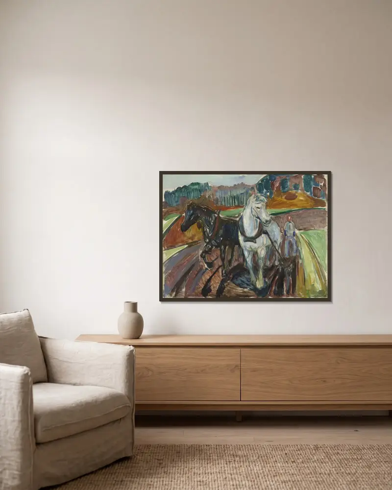 Herbstpflügen von Edvard Munch gerahmt an einer Wand