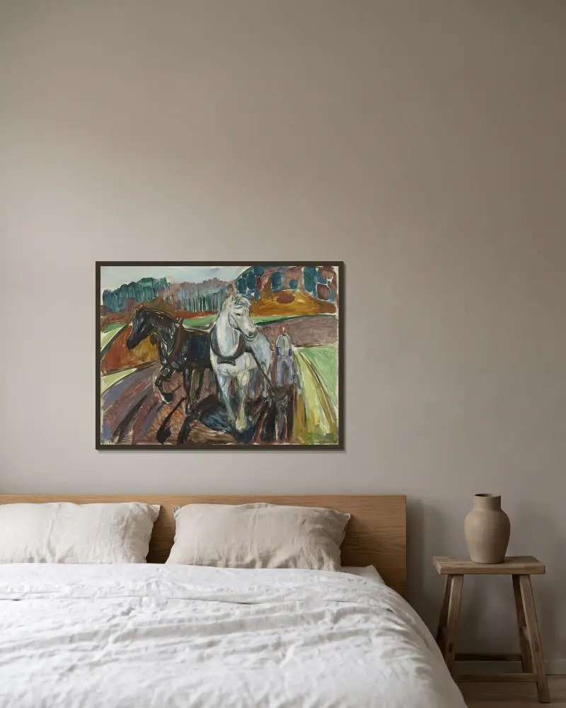 Herbstpflügen von Edvard Munch gerahmt an einer Wand