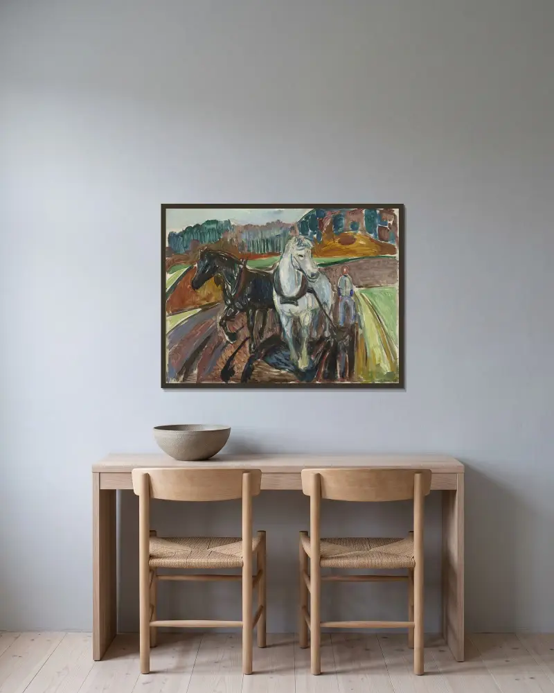 Herbstpflügen von Edvard Munch gerahmt an einer Wand