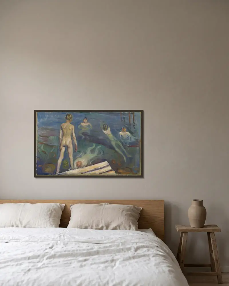 Bathing Boys av Edvard Munch inramad på en vägg